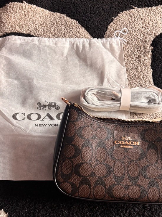 Coach Handbags - COACH Brown Signature Canvas Small Shoulder Bag
